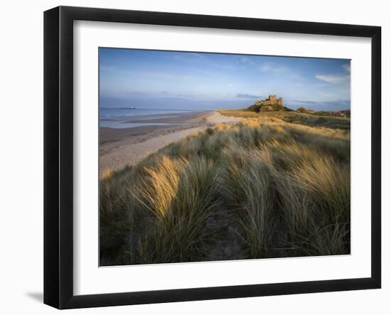 Looking Towards Bamburgh Castle Bathed in Evening Light from the Dunes Above Bamburgh Beach-Lee Frost-Framed Photographic Print