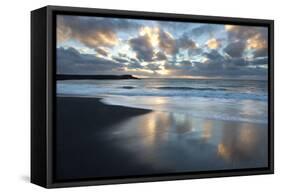 Looking Towards the North Atlantic at Sunrise from the Black Volcanic Sand Beach at Vik I Myrdal-Lee Frost-Framed Stretched Canvas