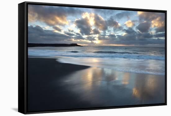 Looking Towards the North Atlantic at Sunrise from the Black Volcanic Sand Beach at Vik I Myrdal-Lee Frost-Framed Stretched Canvas