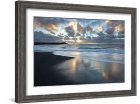 Looking Towards the North Atlantic at Sunrise from the Black Volcanic Sand Beach at Vik I Myrdal-Lee Frost-Framed Photographic Print