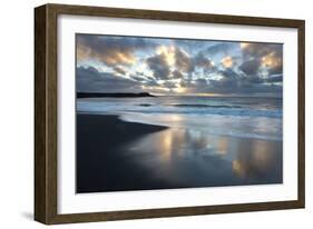 Looking Towards the North Atlantic at Sunrise from the Black Volcanic Sand Beach at Vik I Myrdal-Lee Frost-Framed Photographic Print