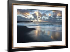 Looking Towards the North Atlantic at Sunrise from the Black Volcanic Sand Beach at Vik I Myrdal-Lee Frost-Framed Photographic Print