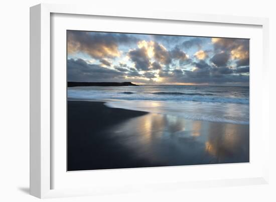 Looking Towards the North Atlantic at Sunrise from the Black Volcanic Sand Beach at Vik I Myrdal-Lee Frost-Framed Photographic Print