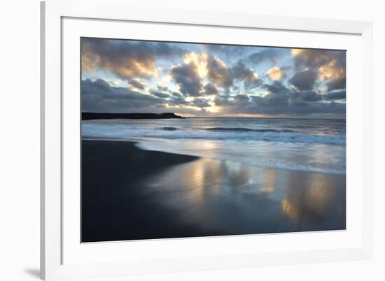 Looking Towards the North Atlantic at Sunrise from the Black Volcanic Sand Beach at Vik I Myrdal-Lee Frost-Framed Photographic Print