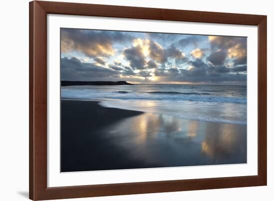 Looking Towards the North Atlantic at Sunrise from the Black Volcanic Sand Beach at Vik I Myrdal-Lee Frost-Framed Photographic Print