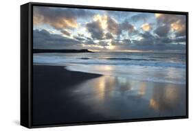 Looking Towards the North Atlantic at Sunrise from the Black Volcanic Sand Beach at Vik I Myrdal-Lee Frost-Framed Stretched Canvas