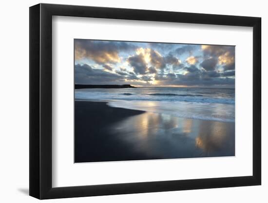 Looking Towards the North Atlantic at Sunrise from the Black Volcanic Sand Beach at Vik I Myrdal-Lee Frost-Framed Premium Photographic Print