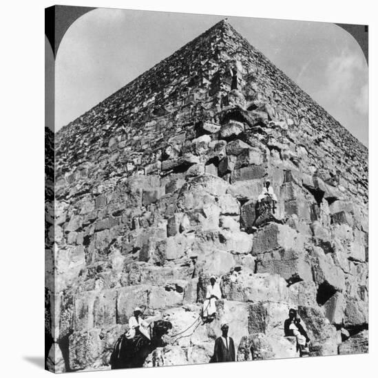 Looking Up the Northeast Corner of the Great Pyramid, Egypt, 1905-Underwood & Underwood-Stretched Canvas