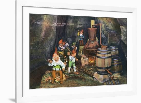 Lookout Mountain, Tennessee - Fairyland Caverns, Interior View of Gnomes at a Moonshine Still-Lantern Press-Framed Art Print