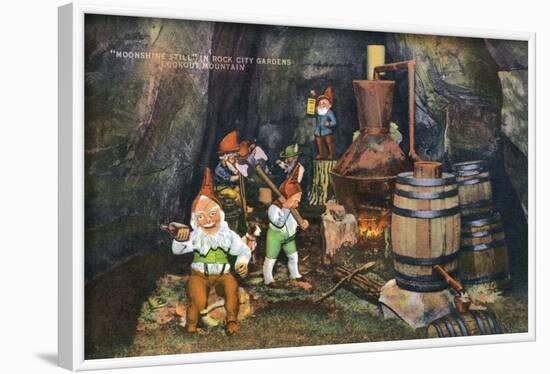 Lookout Mountain, Tennessee - Fairyland Caverns, Interior View of Gnomes at a Moonshine Still-Lantern Press-Framed Art Print