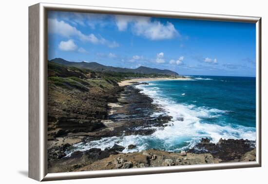 Lookout over Sandy Beach, Oahu, Hawaii, United States of America, Pacific-Michael-Framed Photographic Print