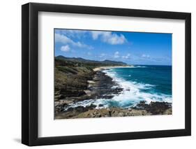 Lookout over Sandy Beach, Oahu, Hawaii, United States of America, Pacific-Michael-Framed Photographic Print