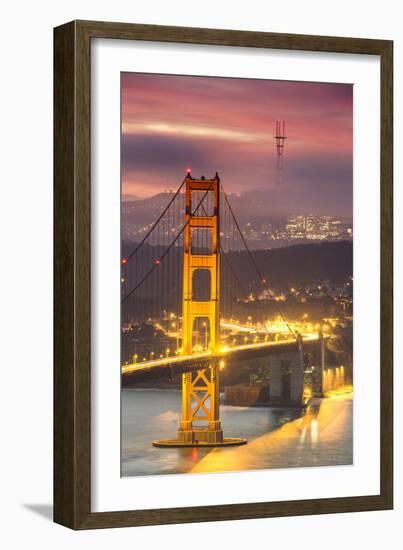 Loom - Misty Foggy Golden Gate Nights at San Francisco-Vincent James-Framed Photographic Print