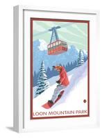 Loon Mountain Park - Snowboarder and Tram-Lantern Press-Framed Art Print