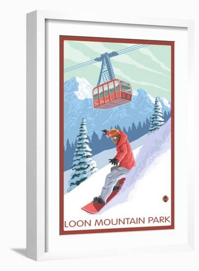 Loon Mountain Park - Snowboarder and Tram-Lantern Press-Framed Art Print