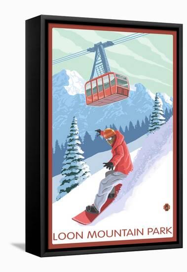 Loon Mountain Park - Snowboarder and Tram-Lantern Press-Framed Stretched Canvas
