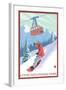 Loon Mountain Park - Snowboarder and Tram-Lantern Press-Framed Art Print