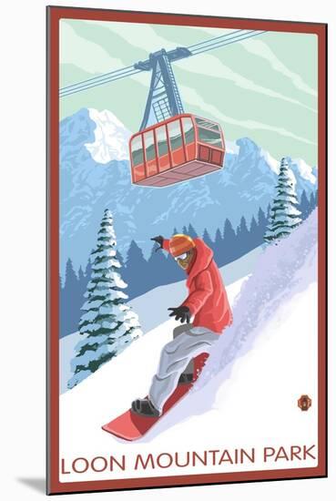 Loon Mountain Park - Snowboarder and Tram-Lantern Press-Mounted Art Print