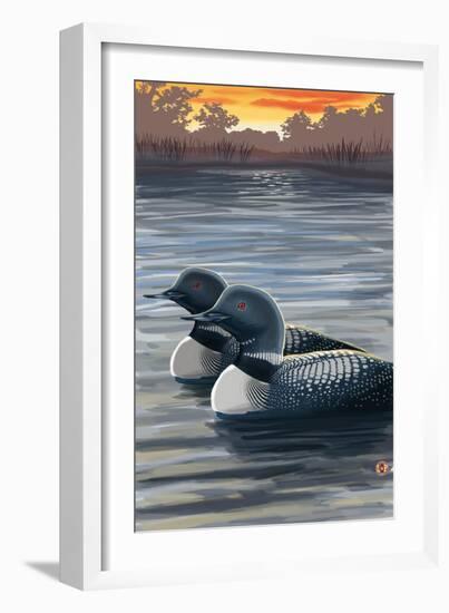 Loons and Sunset-Lantern Press-Framed Art Print