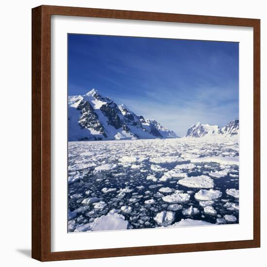 Loose Pack Ice in the Sea, with the Antarctic Peninsula in the Background, Antarctica-Geoff Renner-Framed Photographic Print