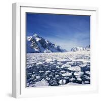 Loose Pack Ice in the Sea, with the Antarctic Peninsula in the Background, Antarctica-Geoff Renner-Framed Photographic Print