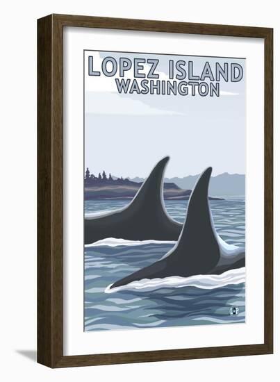 Lopez Island, WA - Orca Fins-Lantern Press-Framed Art Print