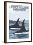 Lopez Island, WA - Orca Fins-Lantern Press-Framed Art Print