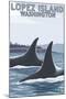 Lopez Island, WA - Orca Fins-Lantern Press-Mounted Art Print