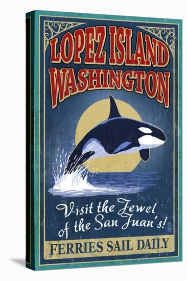 Lopez Island, WA - Orca Whale Vintage Sign-Lantern Press-Stretched Canvas