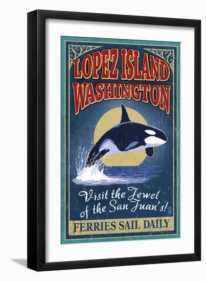 Lopez Island, WA - Orca Whale Vintage Sign-Lantern Press-Framed Art Print