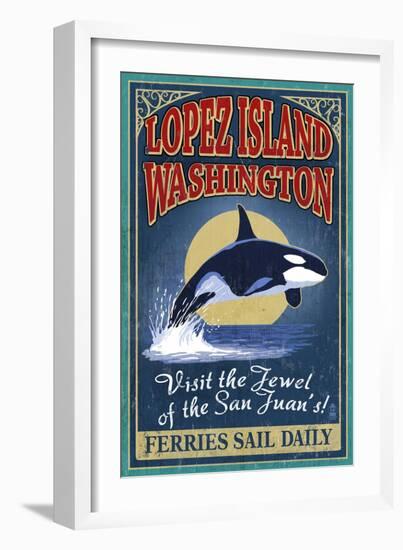 Lopez Island, WA - Orca Whale Vintage Sign-Lantern Press-Framed Art Print