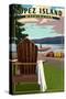 Lopez Island, Washington - Adirondack Chairs-Lantern Press-Stretched Canvas