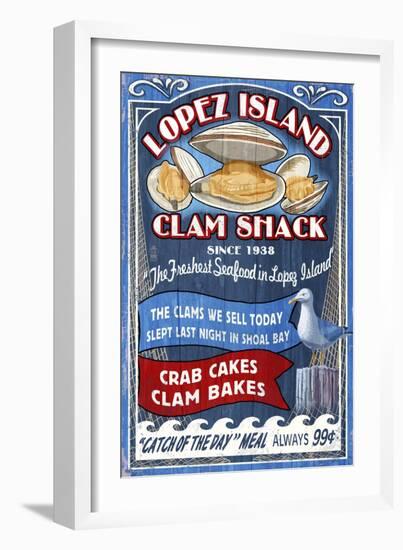 Lopez Island, Washington - Clam Shack Vintage Sign-Lantern Press-Framed Art Print