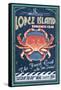 Lopez Island, Washington - Dungeness Crab Vintage Sign-Lantern Press-Framed Stretched Canvas