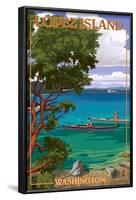 Lopez Island, Washington - Kayakers-Lantern Press-Framed Art Print