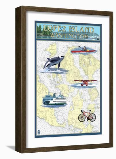 Lopez Island, Washington - Nautical Chart-Lantern Press-Framed Art Print
