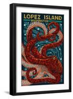 Lopez Island, Washington - Octopus Mosaic-Lantern Press-Framed Art Print