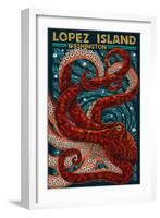 Lopez Island, Washington - Octopus Mosaic-Lantern Press-Framed Art Print