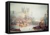 Lord Mayor's Barge at Westminster, 1830-David Roberts-Framed Stretched Canvas