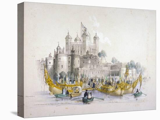 Lord Mayor Thomas Johnson and His Entourage Embarking from the Tower of London, 1840-William Parrott-Stretched Canvas
