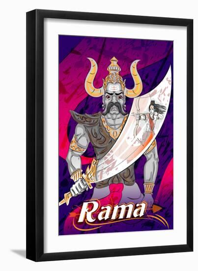 Lord Rama with Demon Ravana in Happy Dussehra Navratri Celebration India Holiday Background. Vector-Vecton-Framed Art Print