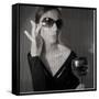 Loren with Wine-NaxArt-Framed Stretched Canvas