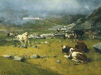 Mountain Landscape with Cows Grazing in Upper Area of Biella-Lorenzo Di Bicci-Framed Stretched Canvas