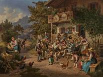 Happy Company in Front of the Mountain Inn, 1865 (Oil on Canvas)-Lorenzo II Quaglio-Framed Stretched Canvas