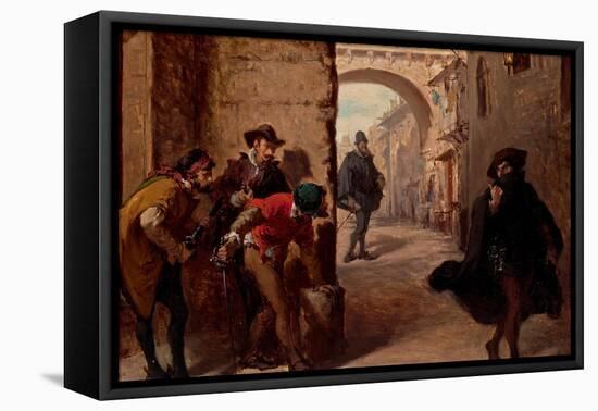 Lorenzo Valles/ Death of Juan de Escobedo. Around 1879. Table. 26.5 x 35cm.-LORENZO VALLES-Framed Stretched Canvas