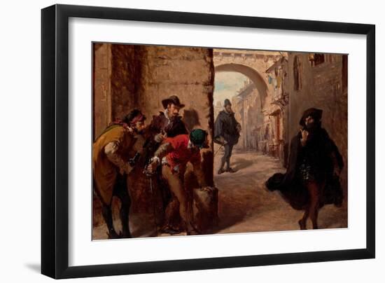 Lorenzo Valles/ Death of Juan de Escobedo. Around 1879. Table. 26.5 x 35cm.-LORENZO VALLES-Framed Premium Giclee Print