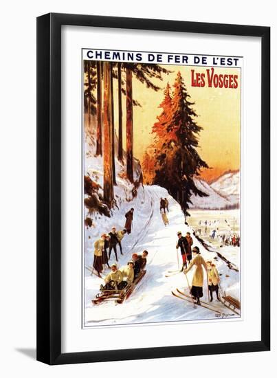 Lorraine, France - Sledding and Skiing at Vosges Poster-Lantern Press-Framed Art Print