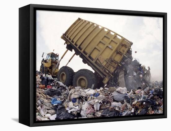 Lorry Arrives at Waste Tipping Area at Landfill Site, Mucking, London-Louise Murray-Framed Stretched Canvas