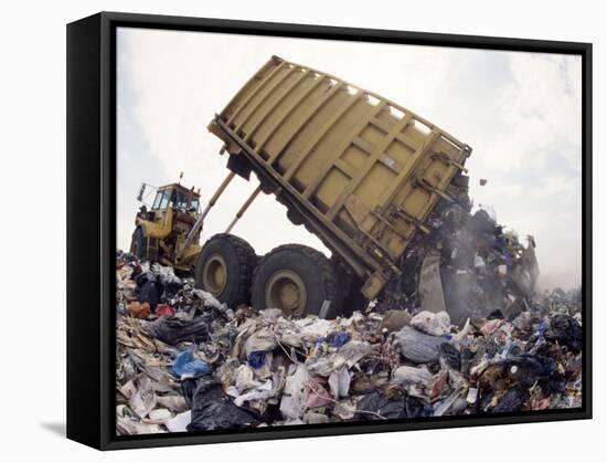 Lorry Arrives at Waste Tipping Area at Landfill Site, Mucking, London-Louise Murray-Framed Stretched Canvas