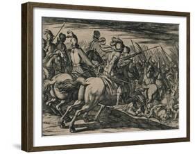 Los 200 cavalleros compañeros de los siete Infantes, cercados de la muchedumbre de los Moros...-null-Framed Giclee Print